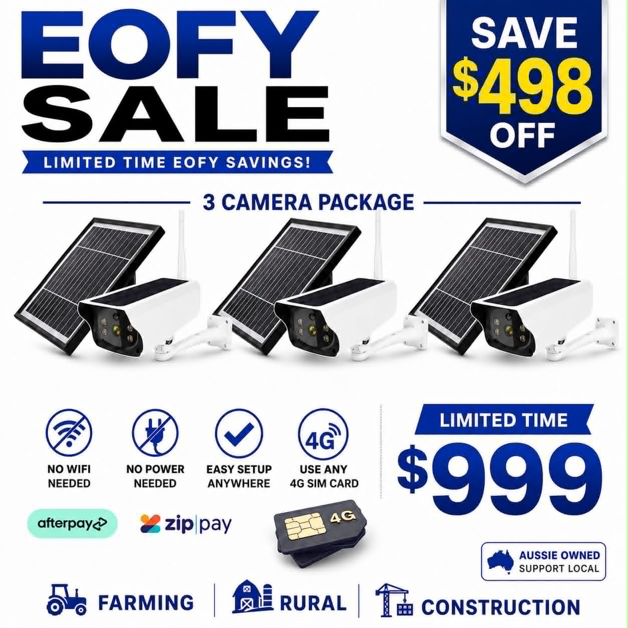 4G Q3  Battery + Solar Security Cameras - 3 PACKAGE DEAL ON SALE
